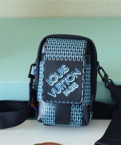Louis Vuitton S-Lock Vertical Wearable Wallet Damier Spray Blue For Men, Men’s Bags, Shoulder And Crossbody Bags 7.5in/19cm LV