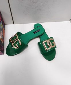 Dolce & Gabbana Polished Sliders With DG Logo Green For Women DG Shoes