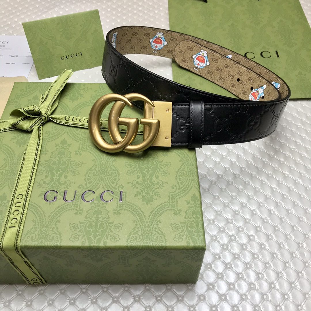 Gucci Belt Signature With Double G Buckle Doreamon Black For Women, Women Belt