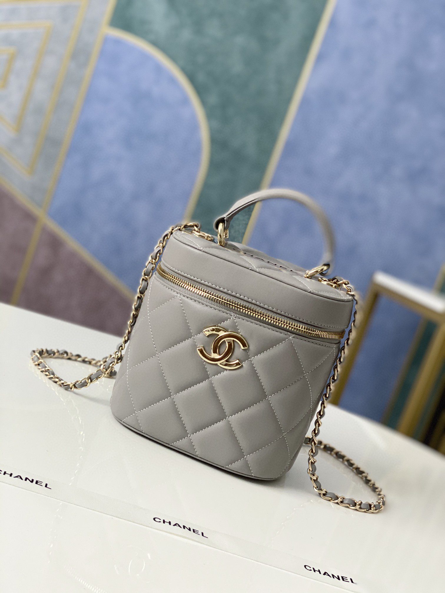 Chanel Vanity Case Gold Hardware Grey For Women, Women’s Handbags, Shoulder Bags 9.4in/24cm 