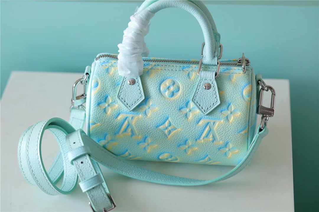 Louis Vuitton Nano Speedy Monogram Empreinte Vert D’eau Green For Women, Women’s Handbags, Shoulder And Crossbody Bags 16cm/6.3in LV 