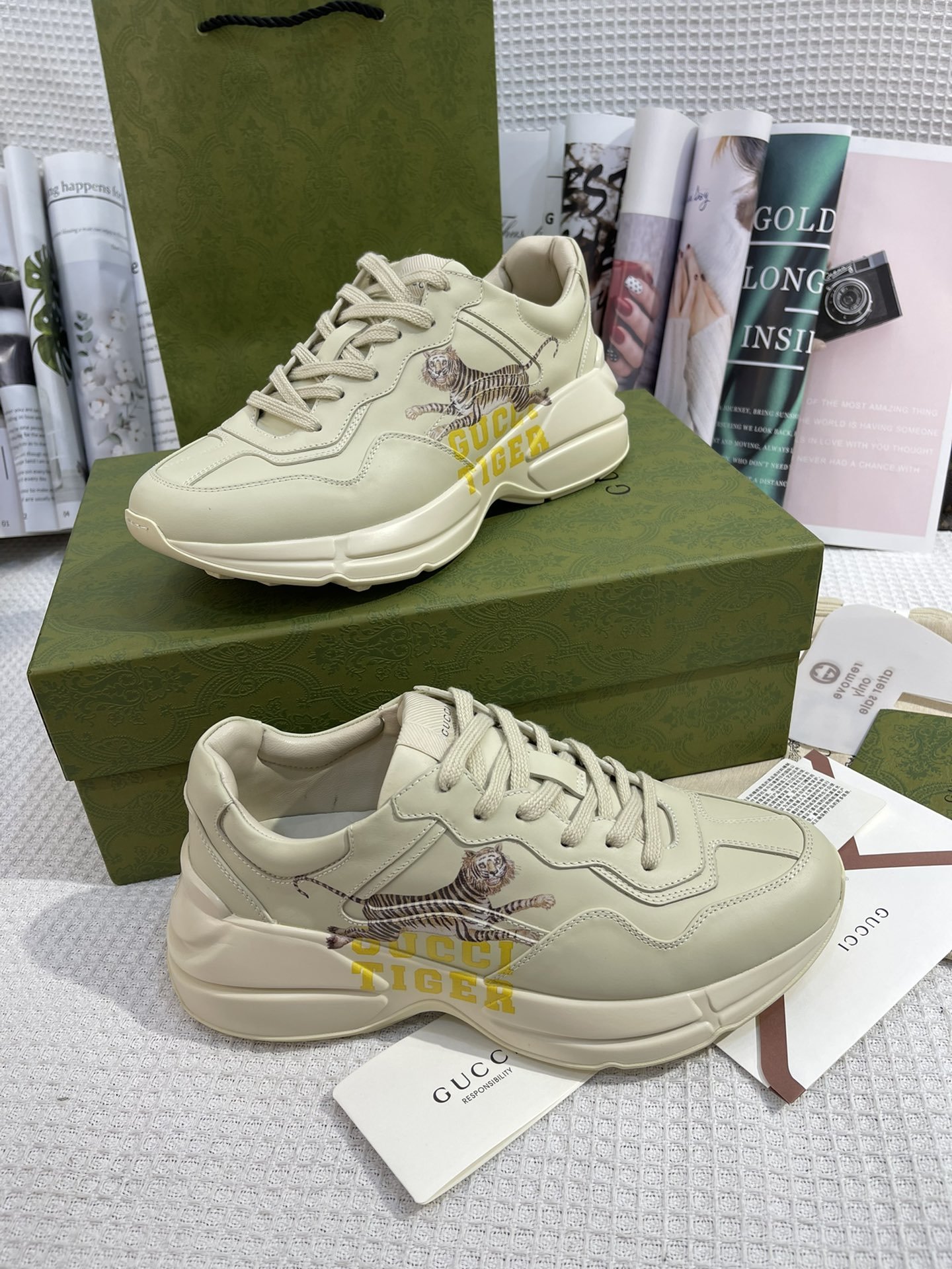 Gucci Lunar New Year Women’s Rhyton Sneaker With Tiger Beige For Women Gucci 687626 DRW00 9522