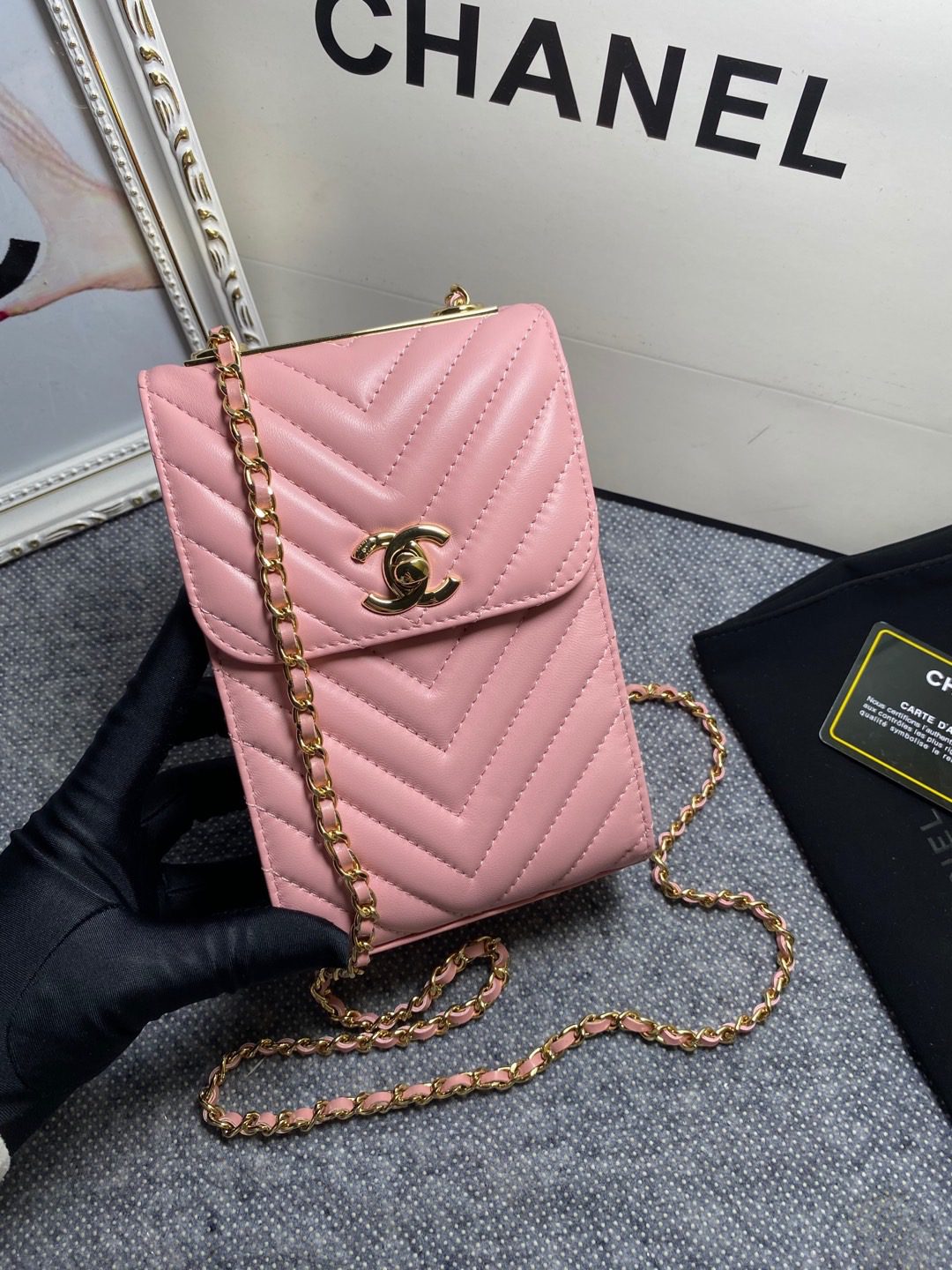 Chanel Chevron Trendy Chanel Phone Pink Bag For Women 18cm/7in
