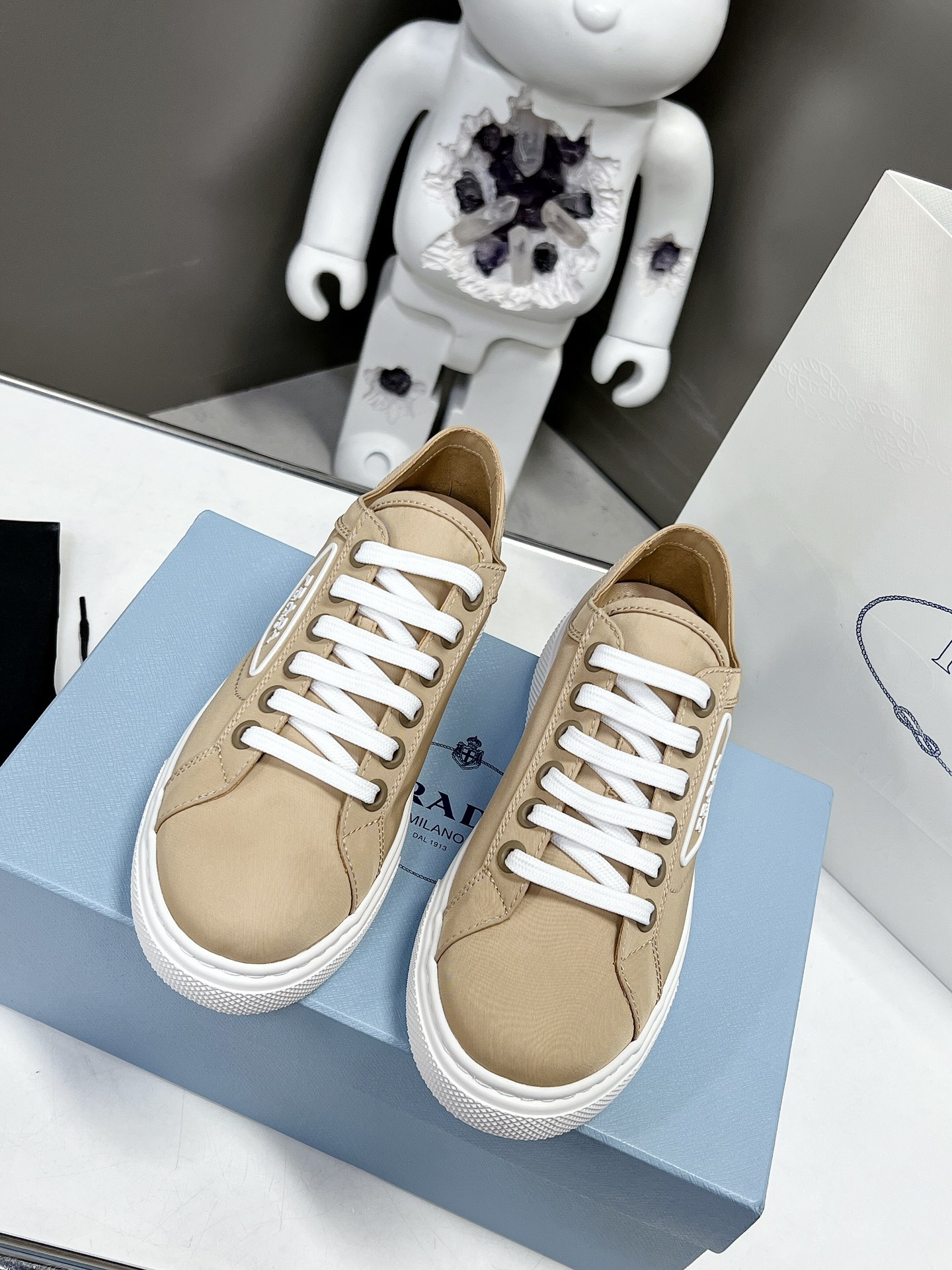 Prada Macro Re-Nylon And Brushed Sneakers Brown For Women 1.2in/30mm Prada