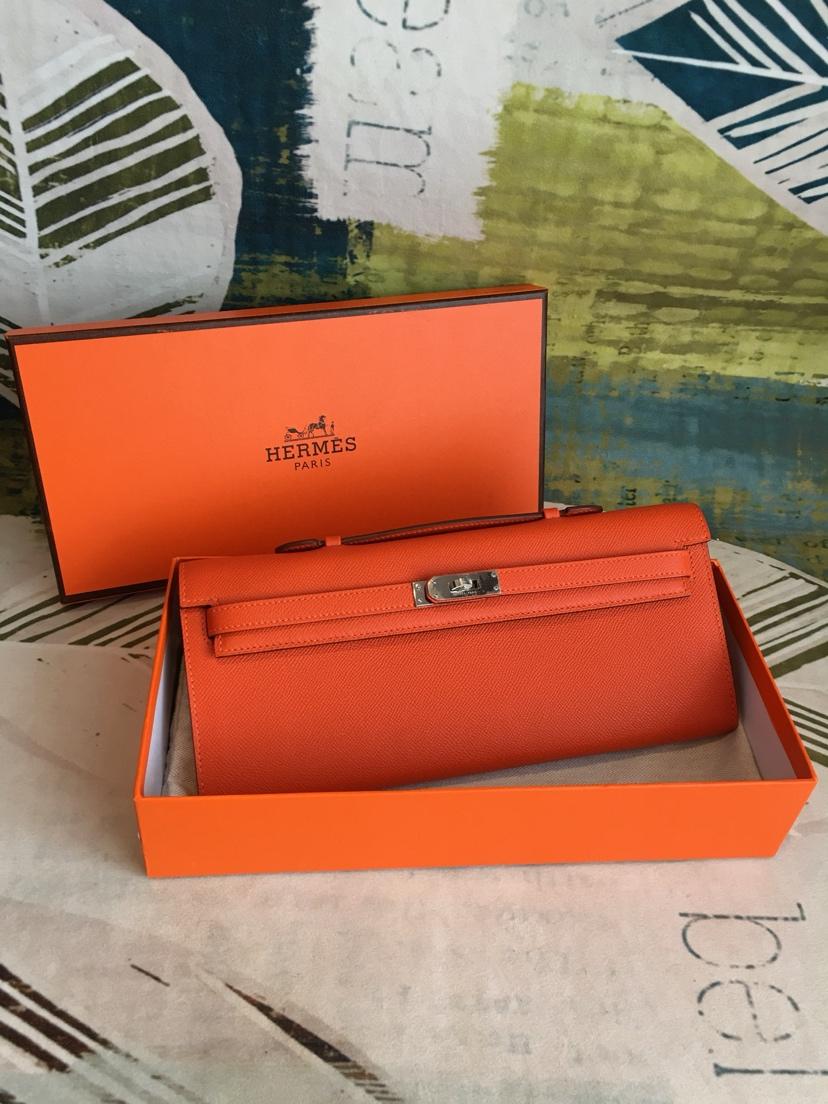 Hermes Kelly Wallet To Go Woc Epsom Orange For Women, Women’s Wallet 12.2in/31cm