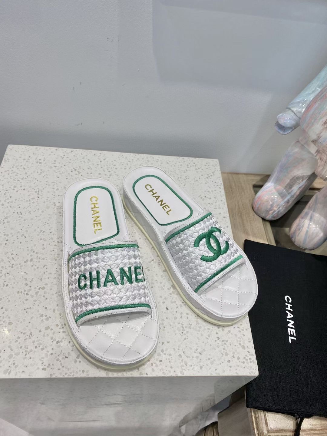 Chanel Women’s Mules Green And White For Women