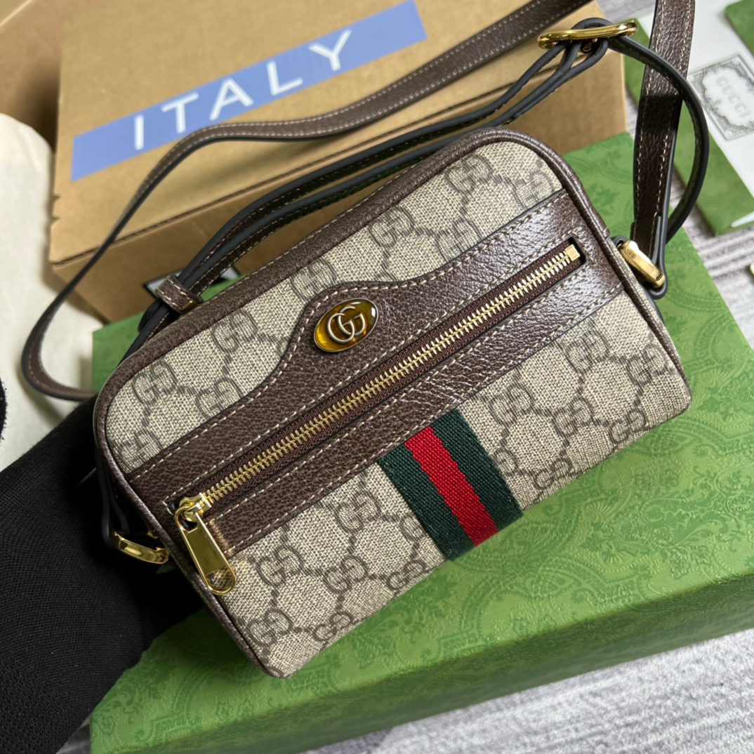 Gucci Ophidia Mini Gucci Bag Beige/Ebony Gucci Supreme Canvas With Brown For Women  7in/17.5cm Gucci 517350 96IWS 8745