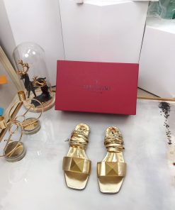 Valentino Garavani One Stud Gladiator Flat Sandals Gold For Women WS0EK9CYI