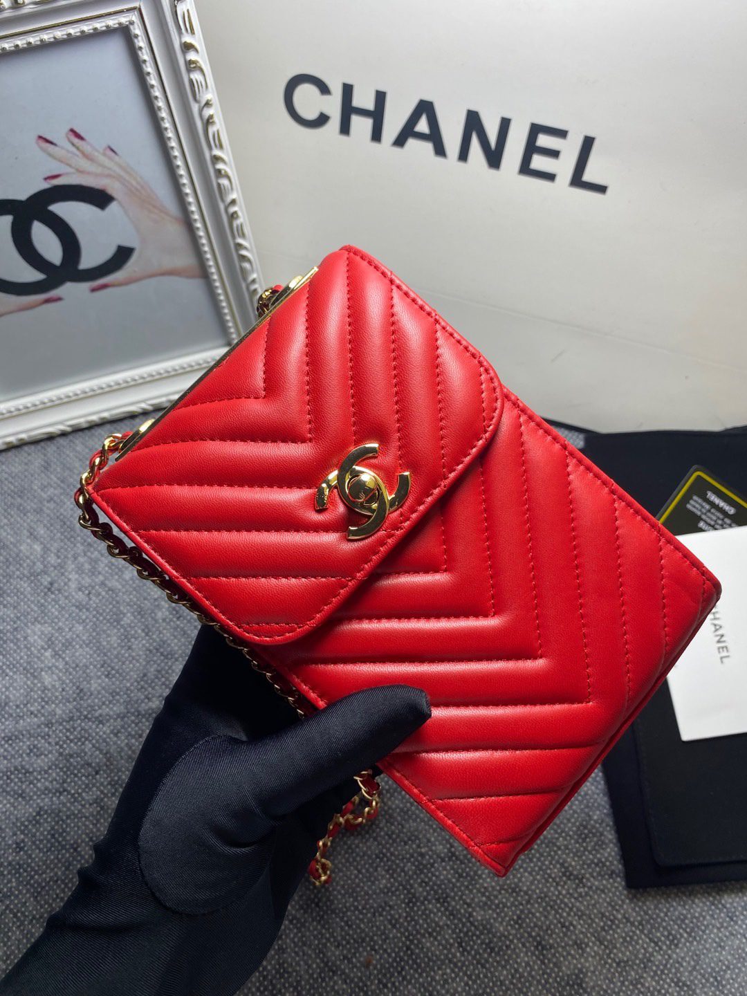 Chanel Chevron Trendy Chanel Phone Red Bag For Women 18cm/7in