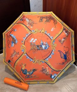 Hermes Pluie De H Folding Umbrella Orange