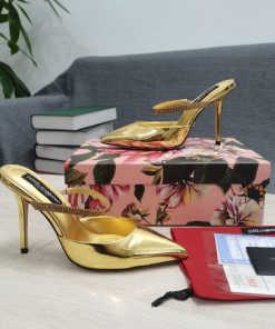 Dolce & Gabbana Polished Mules With Embroidery Gold For Women DG Shoes