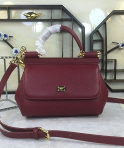 Dolce & Gabbana Medium Sicily Handbag In Dauphine Burgundy For Women 10.2in/26cm DG BB4347A10018M073