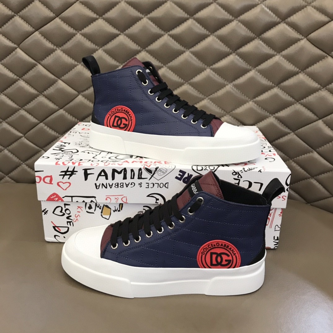 Dolce & Gabbana Two-Tone Canvas Portofino Light Mid-Top Sneakers With DG Logo Purple For Men DG Shoes