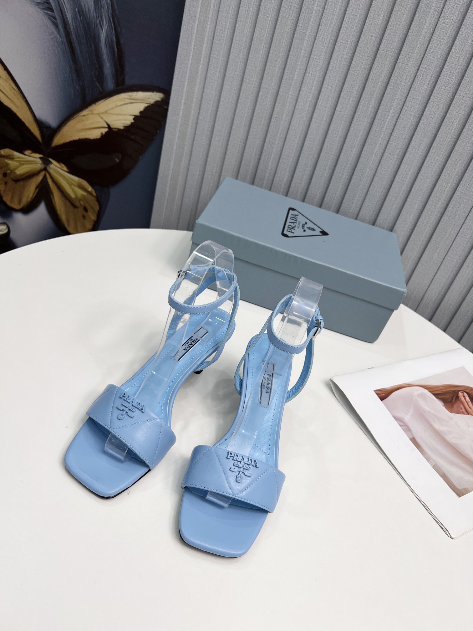 Prada Quilted Nappa Sandals Blue For Women 2.6in/65mm Prada
