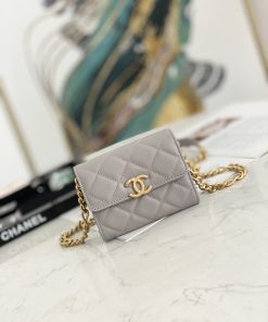 Chanel Mini Flap Bag Gold Toned Hardware Grey For Women 4.7in/12cm