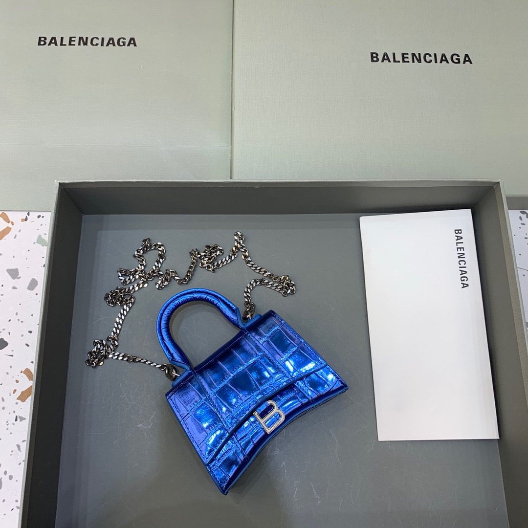 BALENCIAGA Hourglass Mini Handbag With Chain In Light Blue, For Women, Women’s Bags 4.7in/12cm