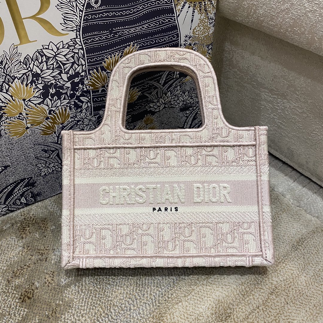 Christian Dior Mini Dior Book Tote Rose Des Vents Dior Oblique Embroidery, Light Pink, For Women Women’s Handbags, 23cm CD