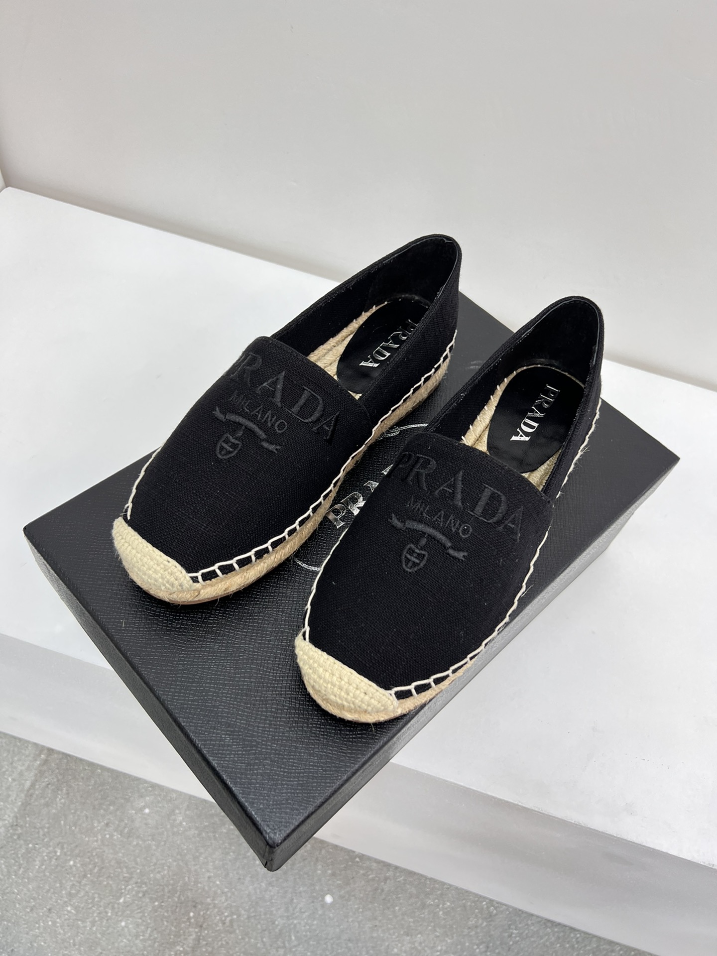 Prada Linen Espadrilles Black For Women 0.8in/20mm Prada 