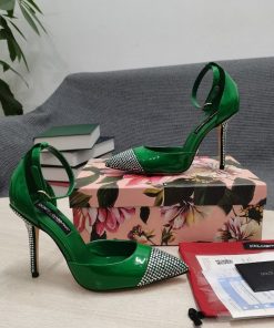 Dolce & Gabbana Patent Pumps With Fusible Rhinestones Green For Women DG Shoes