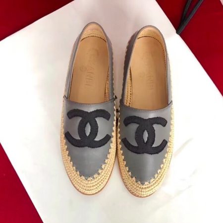 Chanel Fabric/Grosgrain Perforated Espadrilles Grey/Black For Women, Women’s Shoes