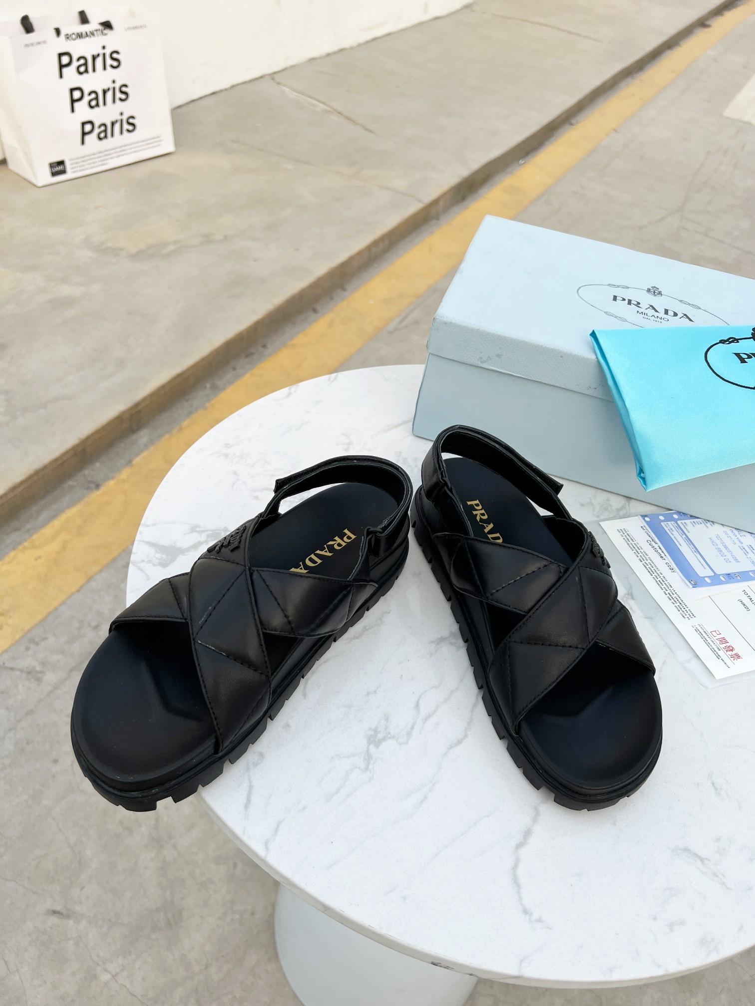 Prada Quilted Nappa Flatform Sandals Black For Women 1.4in/35mm Prada 1XZ749_038_F0002_F_035