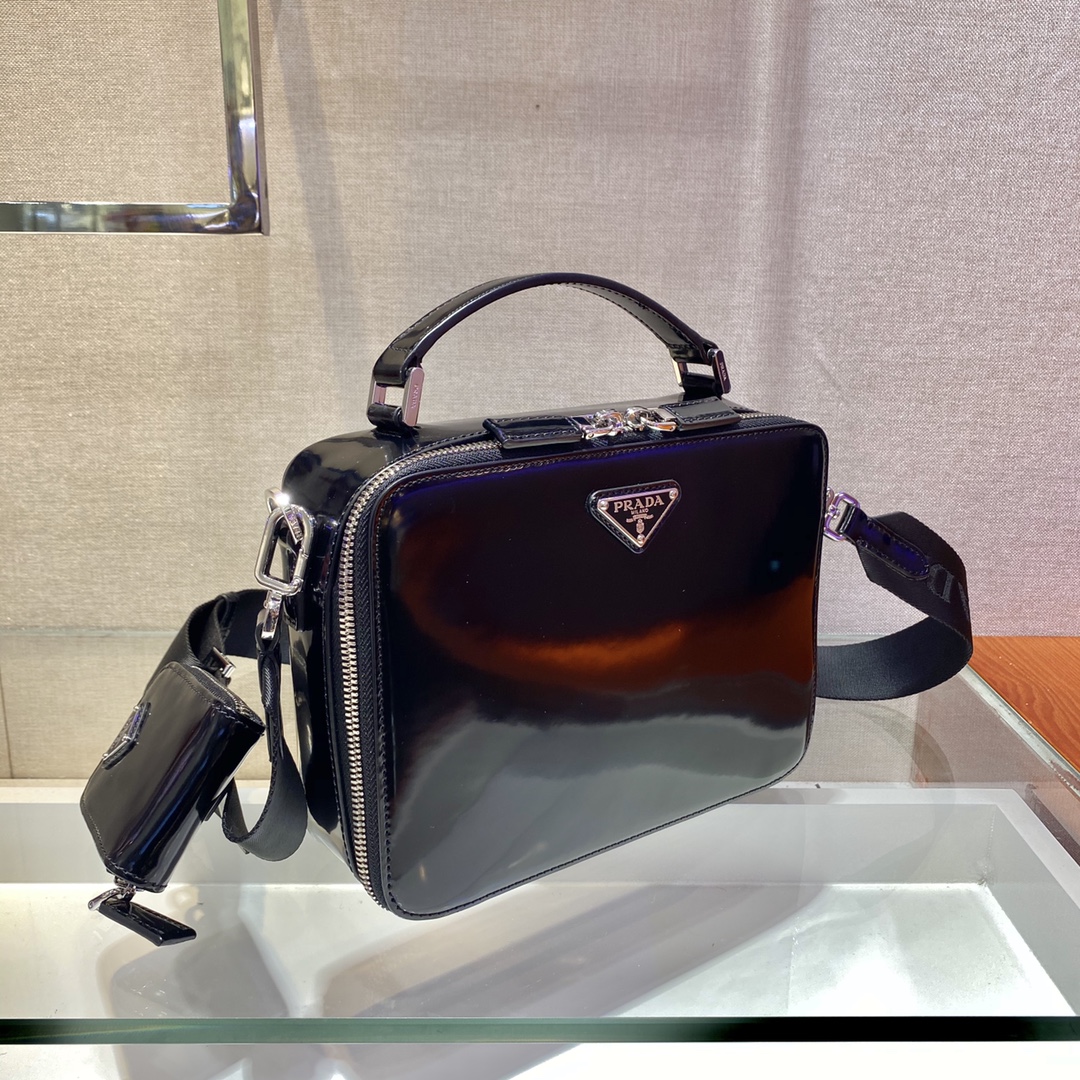 Prada Brique Saffiano Bag Black For Women, Women’s Bags 8.6in/22cm 2VH069_9Z2_F0002_V_YMI
