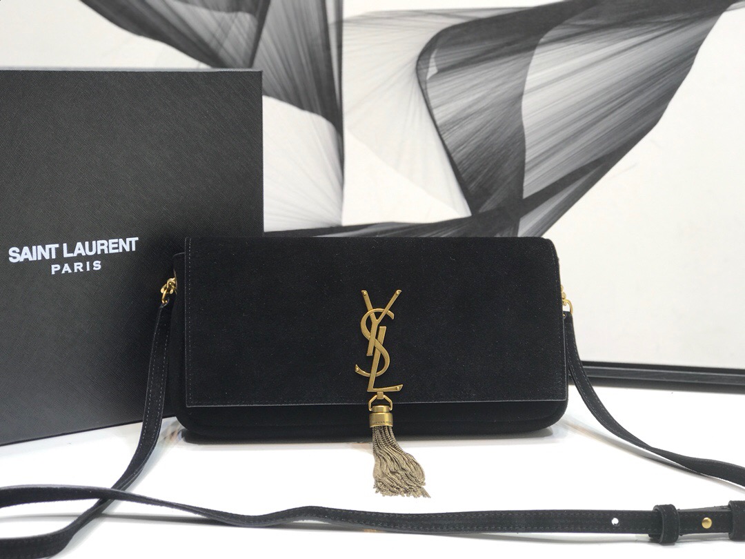Yves Saint Laurent Kate Tassel Small Shoulder Bag Black For Women 10.2in/26cm YSL 6042760UD7W1011