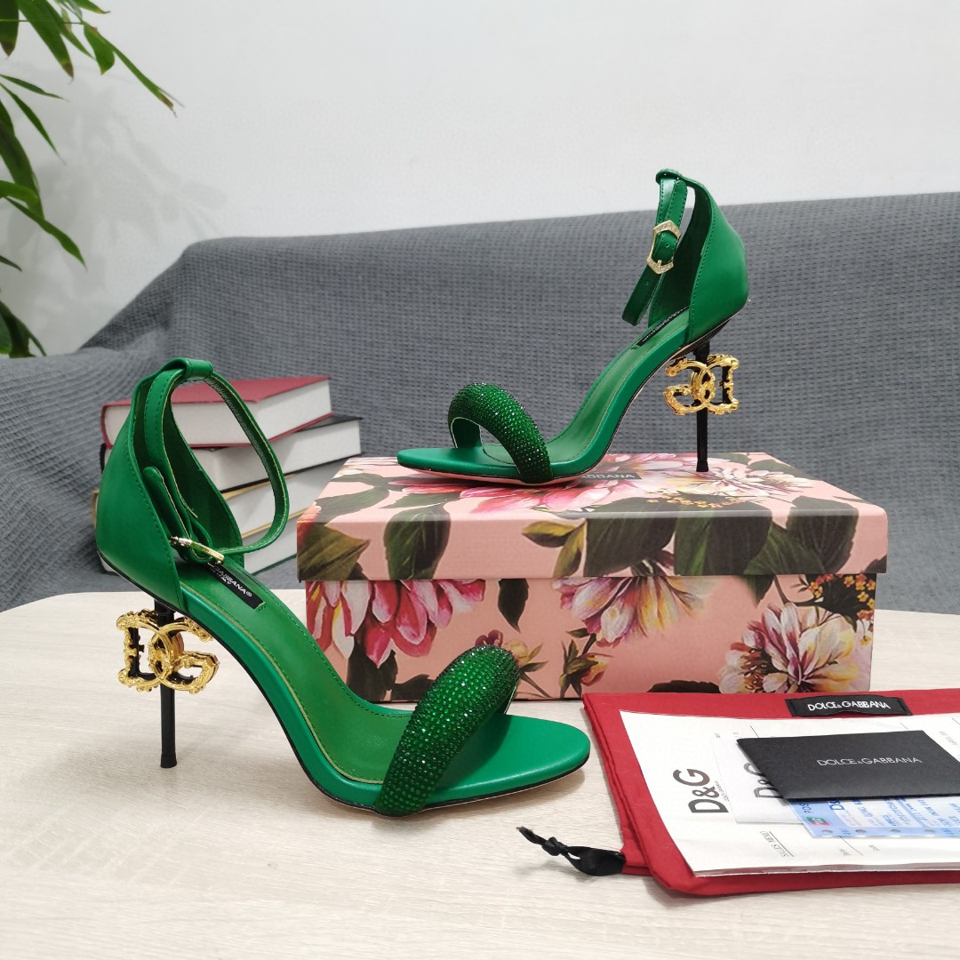 Dolce & Gabbana Patent Sandals With Satin Green For Women DG Shoes