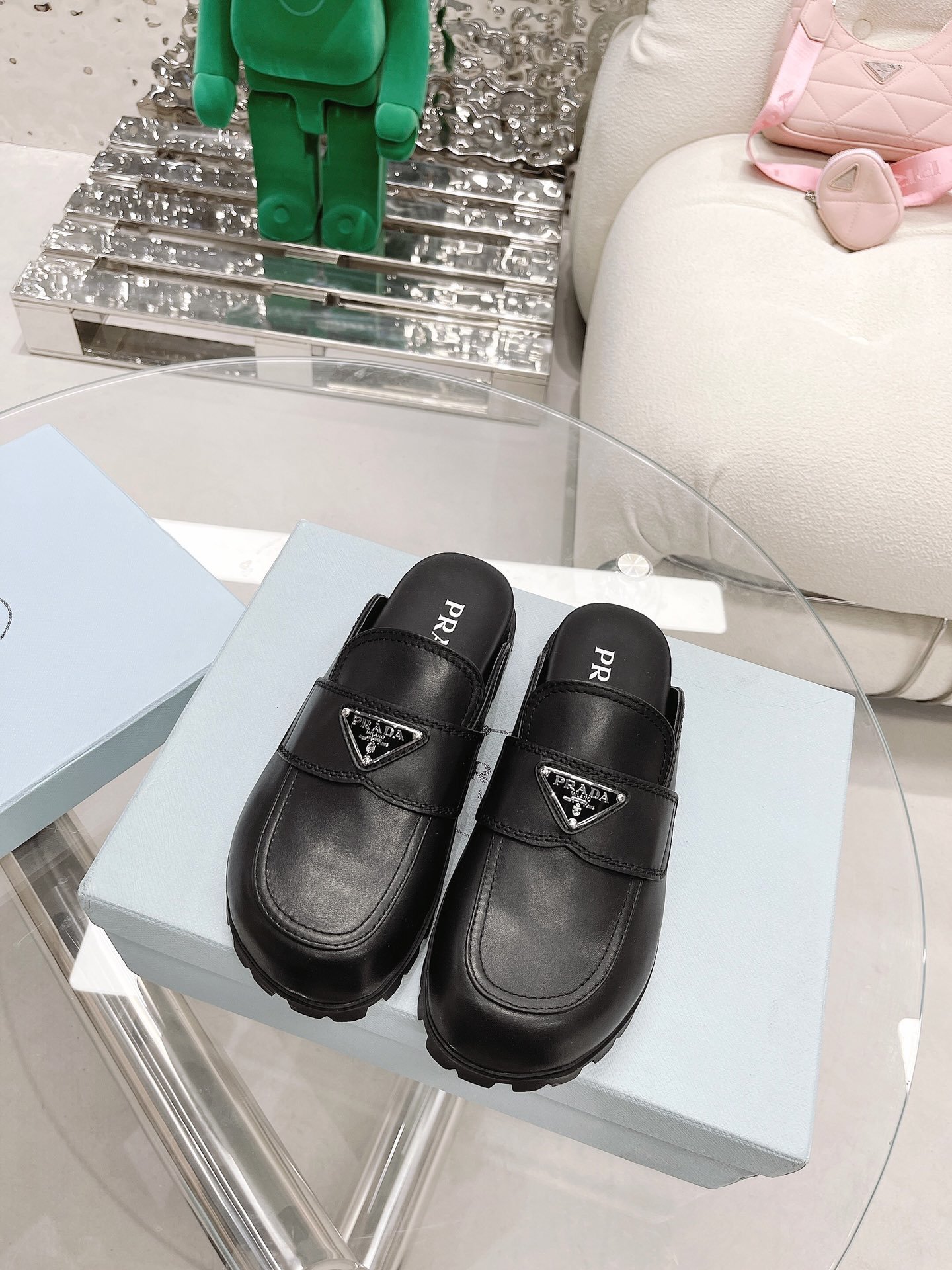 Prada Chocolate Brushed Mules Black For Women 1.6in/40mm Prada