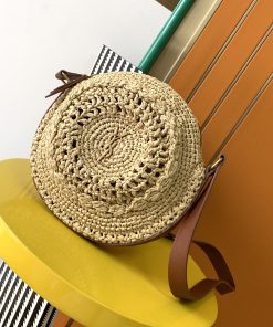 Yves Saint Laurent Sac Rond Bag In Raffia For Women 8.3in/21cm YSL Brown 685601GAAAA2080