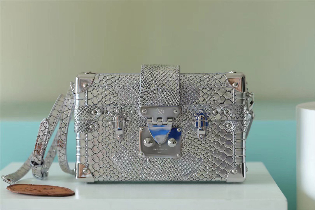 Louis Vuitton Petite Malle High Shiny Alligator Silver For Women, Women’s Handbags, Shoulder And Crossbody Bags 7.9in/20cm LV 