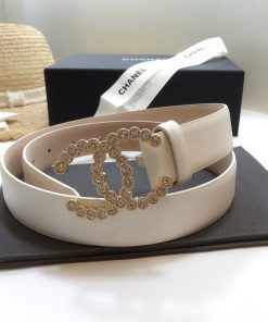 Chanel Belt With Beaded Buckle White With Gold Toned Hardware Women Belt
