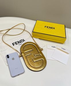Fendi 12 Pro Phone Holder Gold Bag For Woman 21.5cm/8.5in 7AS055AISPF0RXU