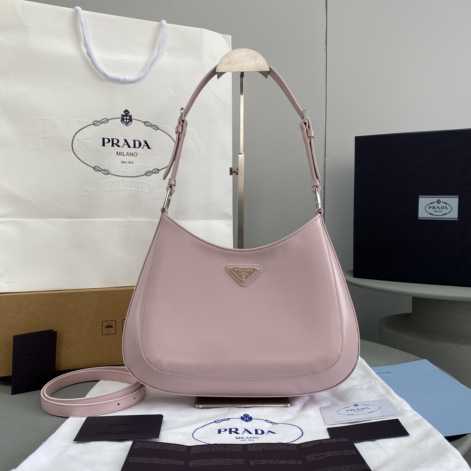 Prada Cleo Brushed Shoulder Bag Pink For Women, Women’s Bags 11.8in/30cm