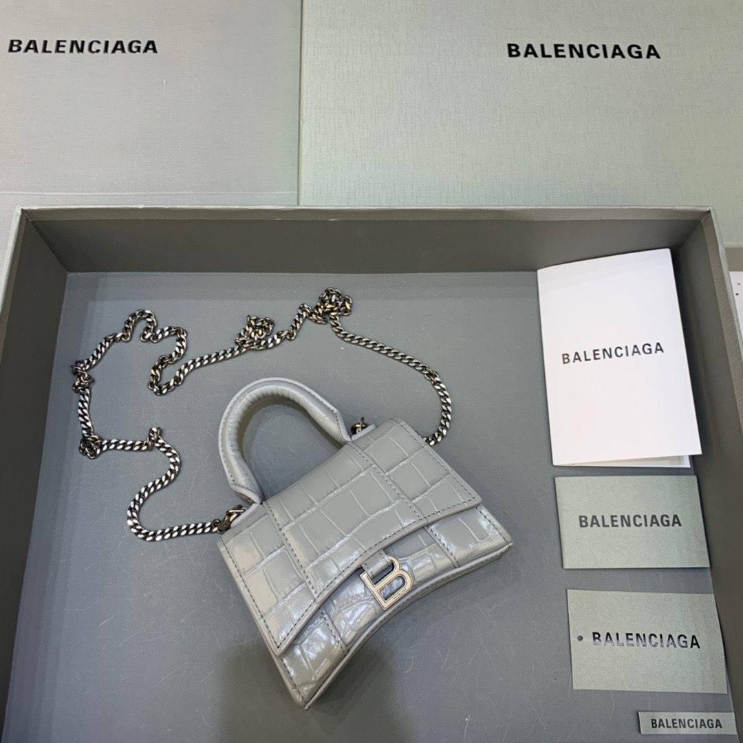 BALENCIAGA Hourglass Mini Handbag With Chain In Grey, For Women, Women’s Bags 4.7in/12cm