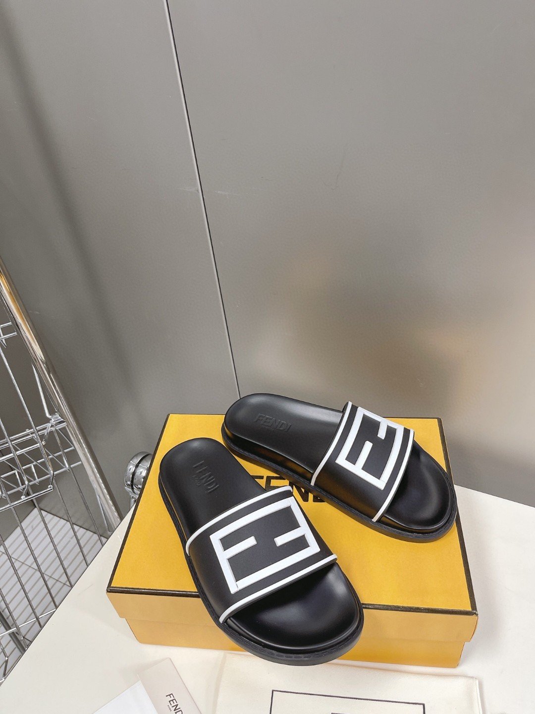 Fendi Baguette Black Slides For Men