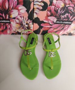 Dolce & Gabbana Nappa DG Sandals Green For Women DG Shoes