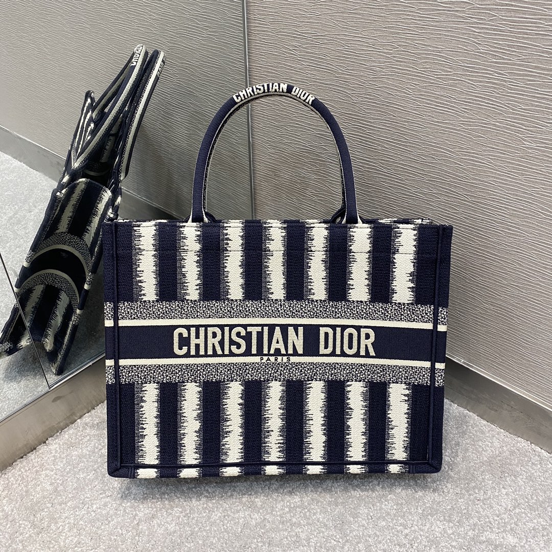 Christian Dior Medium Dior Book Tote Blue D-Stripes Embroidery For Women 36cm/16.5in CD