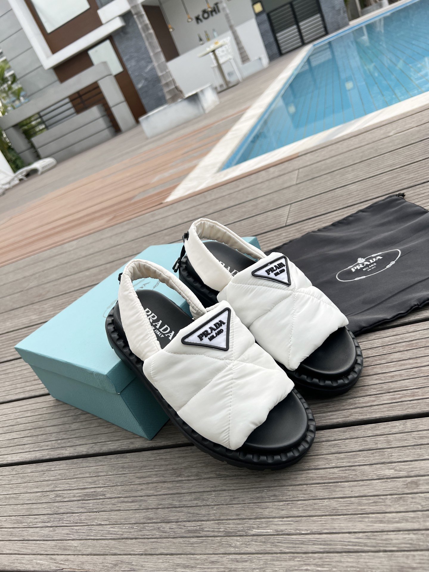 Prada Padded Nylon Sandals White For Women 0.8in/20mm Prada