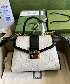 Gucci Small Top Handle Bag White Debossed Gucci White For Women 11in/29cm 675791 UD9AX 9099