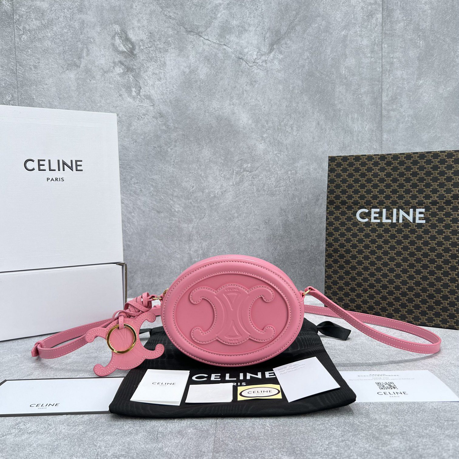 Celine Crossbody Oval Purse Cuir Triomphe Pink For Women 6in/16cm 10I703DPQ.27LK