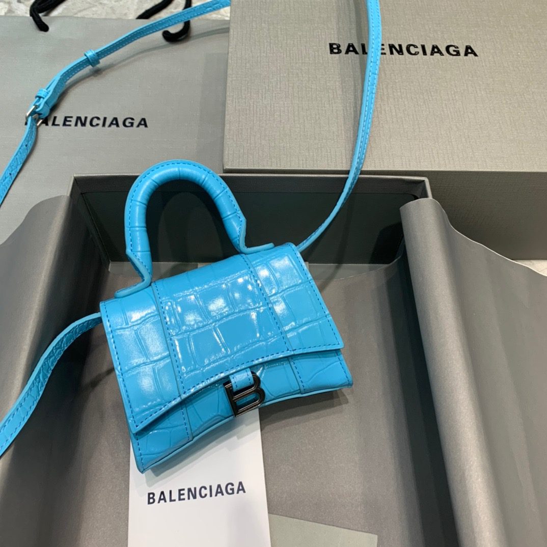 BALENCIAGA Hourglass Mini Handbag In Blue, For Women, Women’s Bags 4.7in/12cm