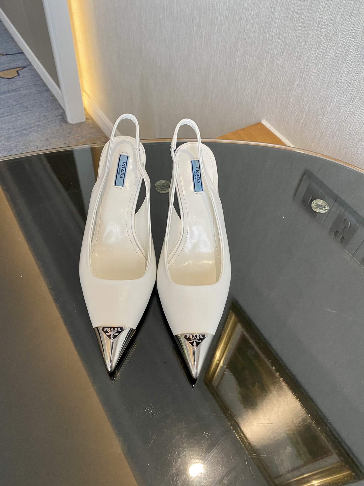 Prada Brushed Slingback Pumps White For Women 2.9in/75mm Prada 