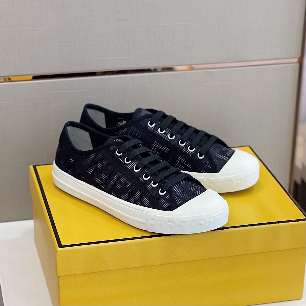 Fendi Domino Fabric Sneakers Black For Men