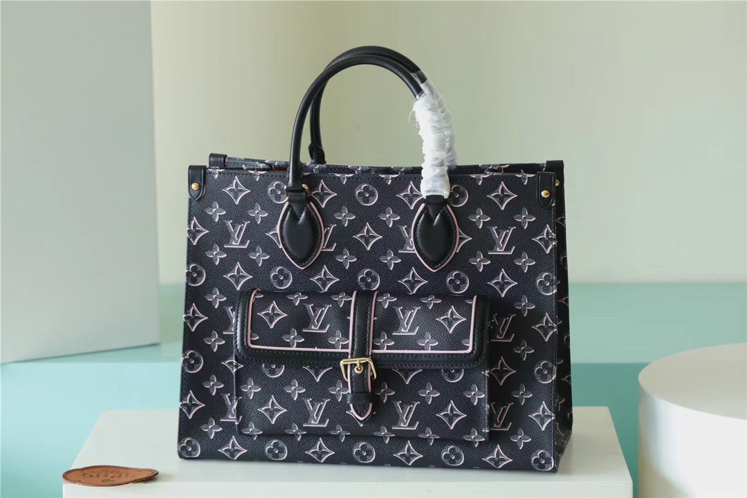 Louis Vuitton OnTheGo MM Monogram Canvas Black For Women, Women’s Handbags, Shoulder And Crossbody Bags 13.8in/35cm LV M46154