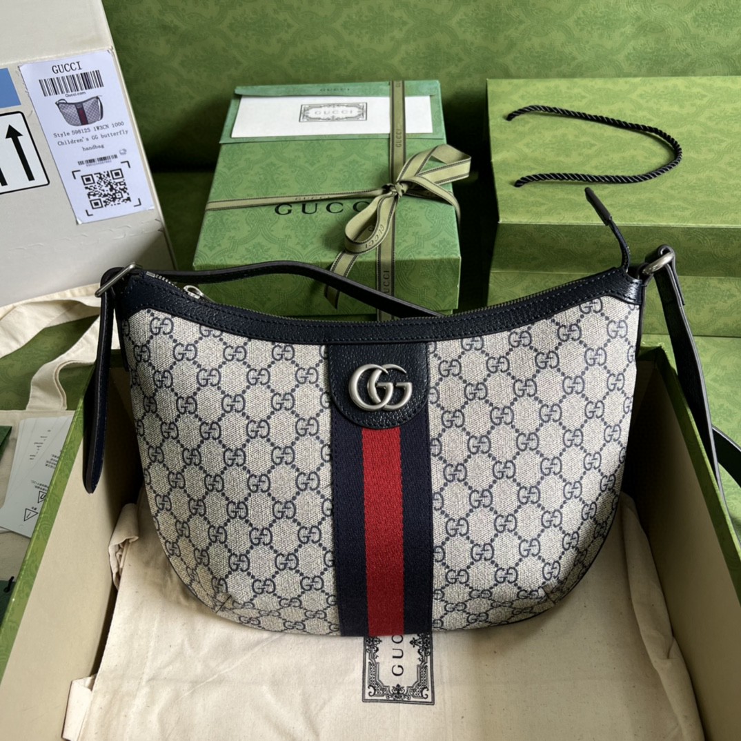 Gucci Ophidia Gucci Small Shoulder Bag Beige And Blue Gucci Supreme Canvas For Women 12in/30cm 598125 2ZGMN 4076
