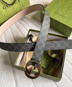 GUCCI Supreme Belt With G Buckle Black/Grey, Women Belt 411924