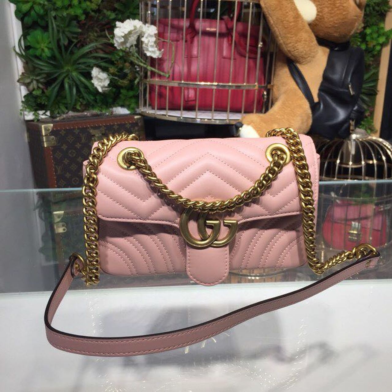 Gucci Marmont Matelassé Mini Bag Dusty Pink Matelassé Chevron For Women 8.5in/22cm Gucci 446744