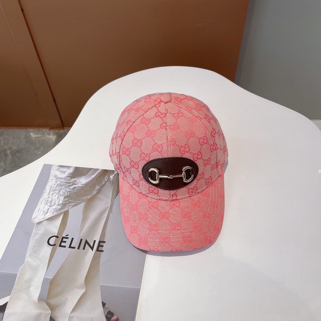 Gucci Canvas Baseball Hat With Horsebit Pink Gucci Hat