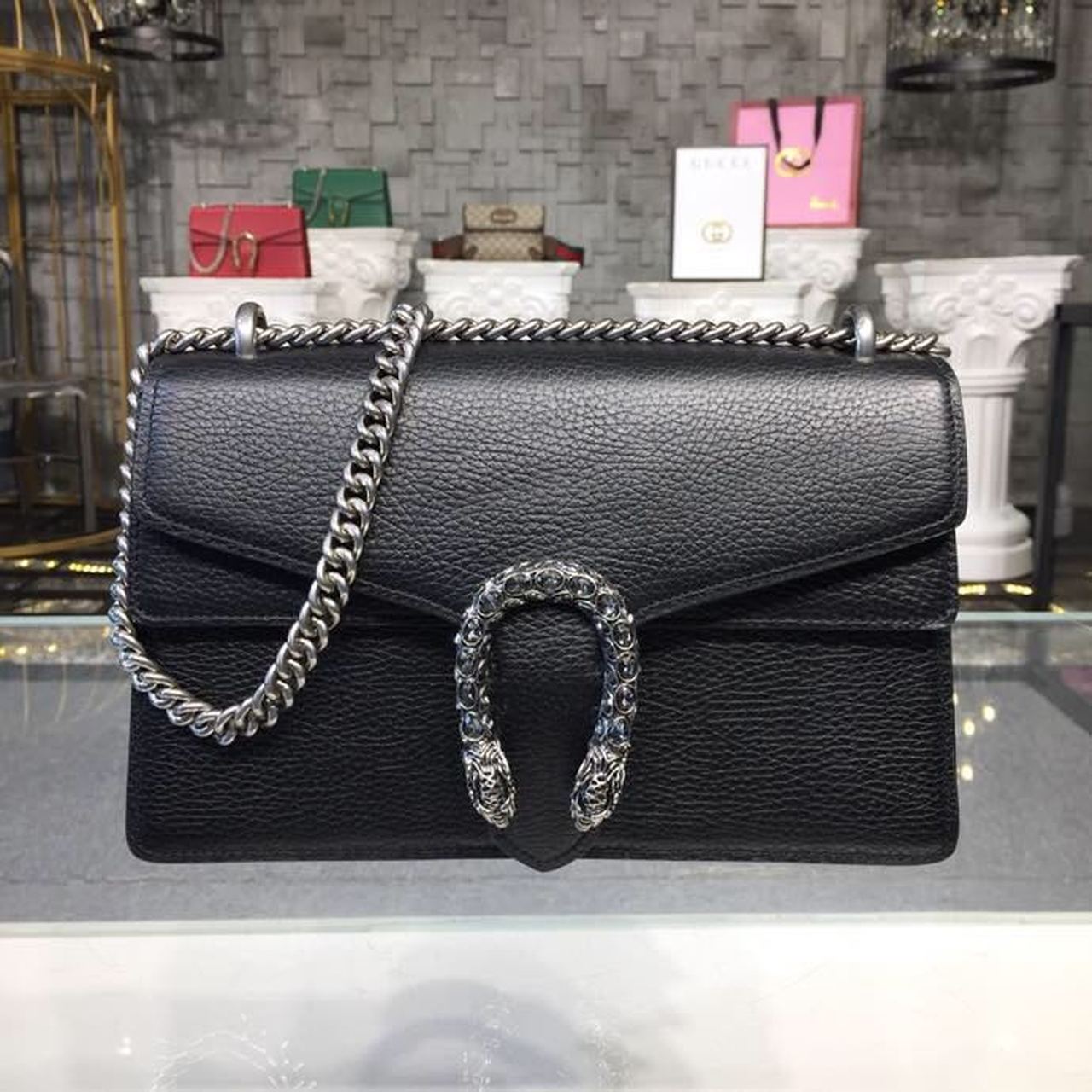 Gucci Dionysus Shoulder Bag Black Metal-Free Tanned For Women 11in/28cm Gucci 400249 CAOGN 8176